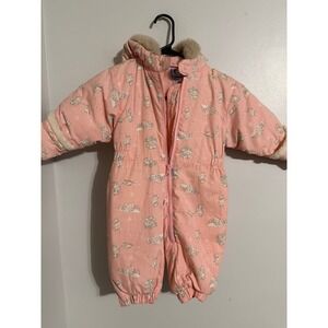 Vintage Lullaby Club Baby Girls Pink Teddy Bear Sledding Snowsuit Hooded  12M